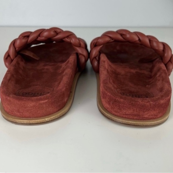 CHLOE RED BRAIDED LEATHER SLIDES - Picture 6 of 13